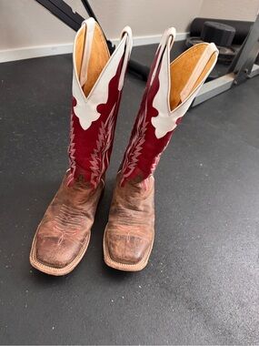 Anderson Bean Brown & Red Leather Cowboy Boots with White Top
